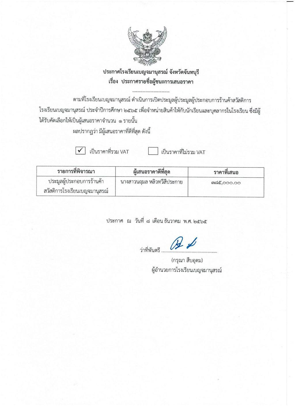 ประกาศผู้ชนะประมูลร้านค้า